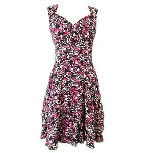 White House Black Market Black Floral Tiered Ruffle Dress